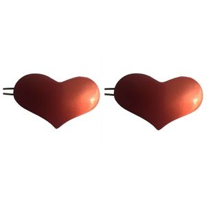 Vintage Pearlescant Red French Heart Barrettes, Deadstock, One Pair